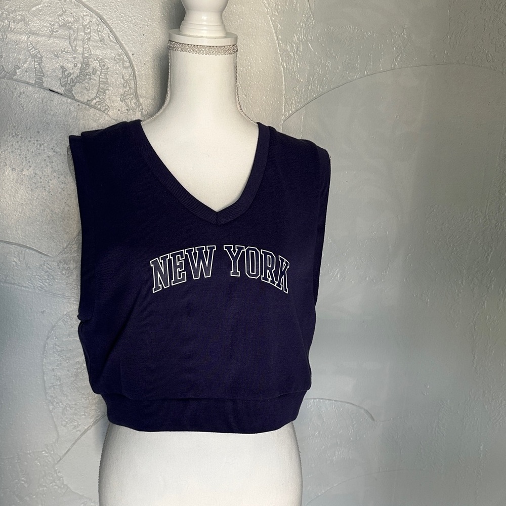 Forever 21 Dark Blue V-Neck Muscle Tee